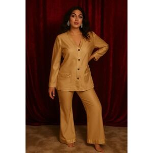 Vintage 70s‎ JuliPet Gold Satin Lounge Set Top & Pants Italy Polyamide M 42/38